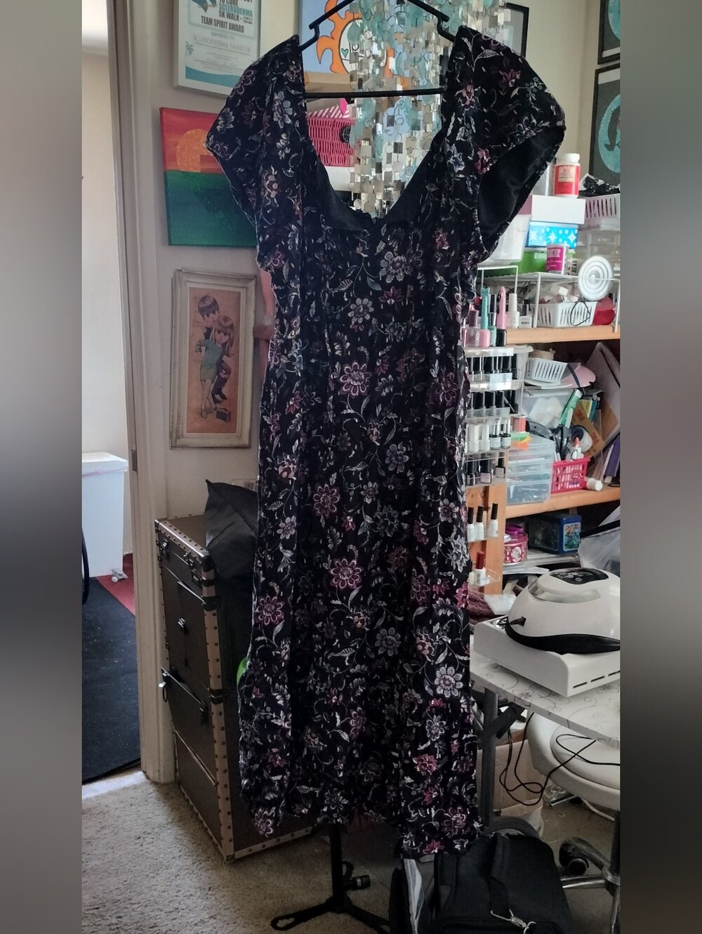 Lane Bryant Black Floral Dress with Pink and Green Accents